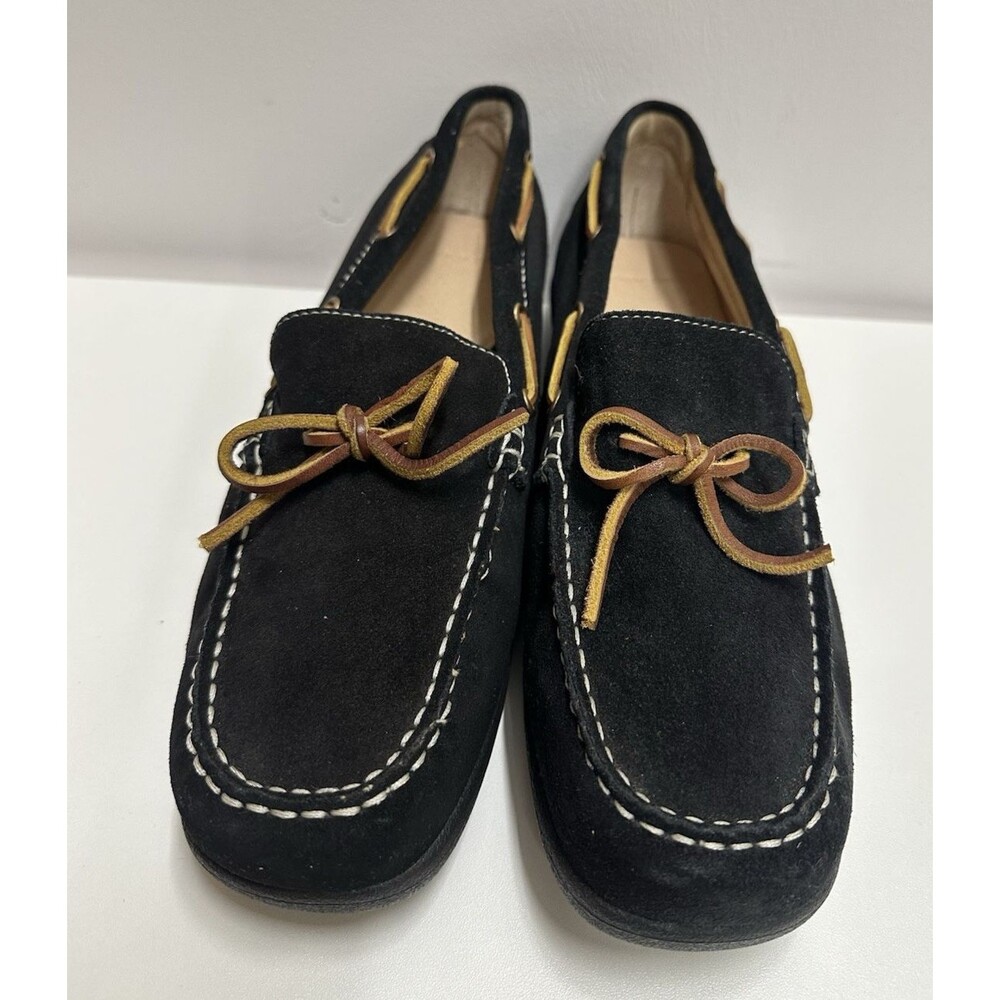 Lands End Women size 10 B black suede moccasin flat shoes style # 175254